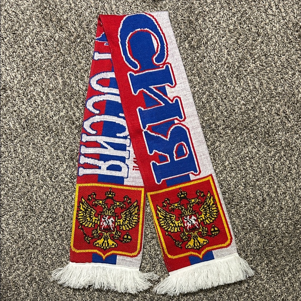 Red and Blue Scarf with Emblem